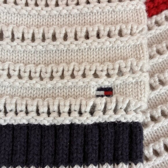 Tommy Hilfiger Colorblock Sweater Womens XS Red White Blue Logo Fisherman Knit - Picture 6 of 8